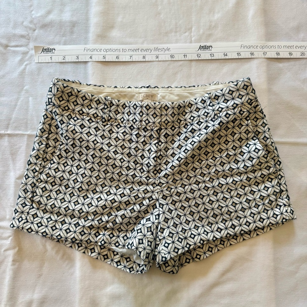 J. Crew Navy and White Geometric High Waist Shorts